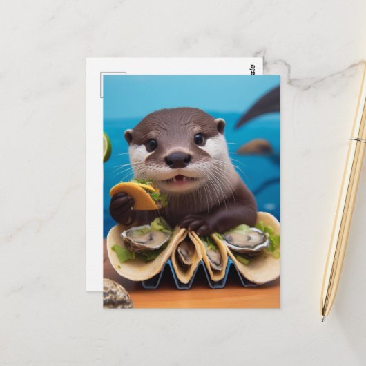 Otter mit Osyster Tacos Postkarte (Vorderseite/Rückseite Beispiel)