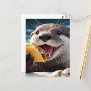 Otter mit Osyster Tacos Postkarte