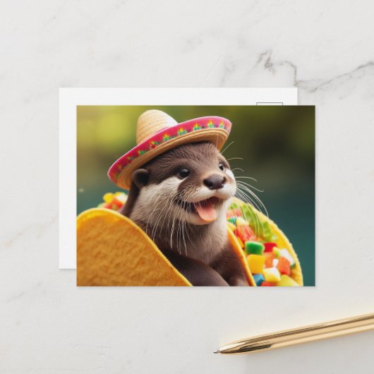 Otter mit Tacos adororable Postkarte (Vorderseite/Rückseite Beispiel)