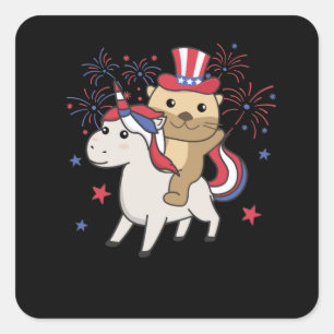 Otter mit Unicorn für Amerikanische Unabhängigkeit Quadratischer Aufkleber