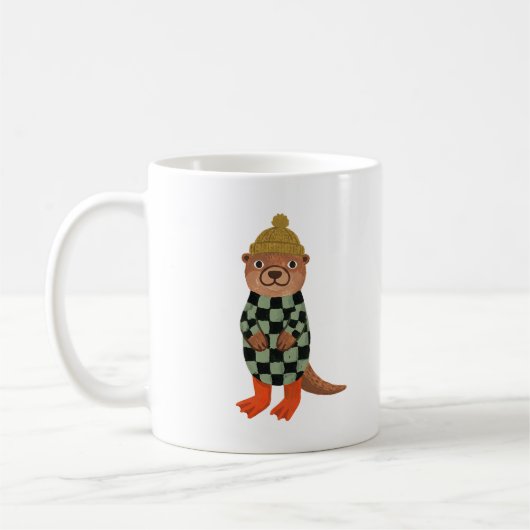 Otter-Mütze Schwarz-Weiß-Tasse Kaffeetasse (Links)