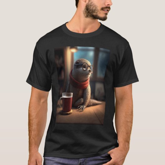 Otter Nerd Otter Drinking Coffee 1 T-Shirt (Vorderseite)