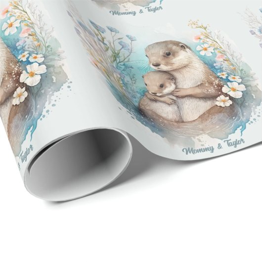 Otter New baby Geschenkpapier (Rolleneckpunkt)