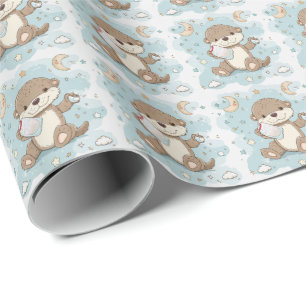 Otter Niedlich Baby Pastell Watercolor Muster Geschenkpapier