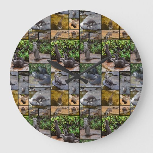 Otter Photo Collage, Large Round Wall Clock. Große Wanduhr (Vorderseite)