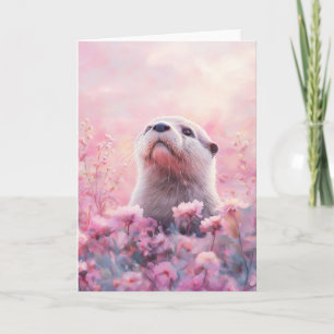 Otter pinkelt durch traumhafte Blumenblüten Karte