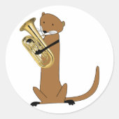 Otter Playing Euphonium Runder Aufkleber (Vorderseite)