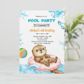 Otter-Poolparty-Geburtstagseinladung Einladung (Stehend Vorderseite)