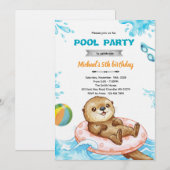 Otter-Poolparty-Geburtstagseinladung Einladung (Vorne/Hinten)