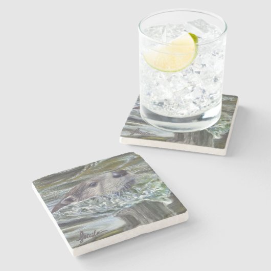 "Otter-Pop!" SteinUntersetzer (Seitenansicht)