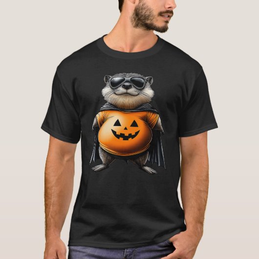 Otter Pumpkin Halloween Hero Funny Animal Lover Co T-Shirt (Vorderseite)