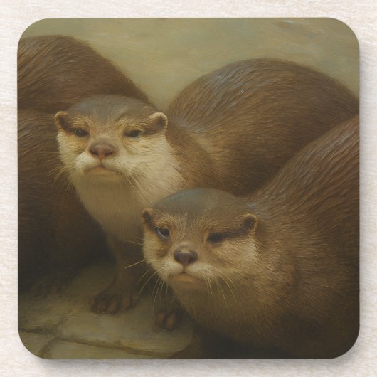Otter Quartet - Spielerische Wildlife Art Print Getränkeuntersetzer (Vorderseite)