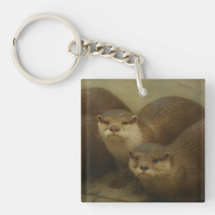 Otter Quartet - Spielerische Wildlife Art Print Schlüsselanhänger