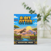 Otter, Retro-8-Bit-Pixel-Art Postkarte (Stehend Vorderseite)