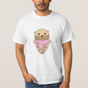 Otter rosa Eiscreme Waffeln Süßes Fisch von Tieren T-Shirt