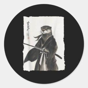 Otter Samurai Japanische Vintage Krieger Kunst Ani Runder Aufkleber