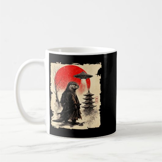 Otter Samurai Retro Ufo Japanese Warrior Art Graph Kaffeetasse (Links)