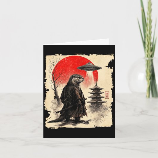 Otter Samurai Retro Ufo Japanese Warrior Art Graph Karte (Vorderseite)