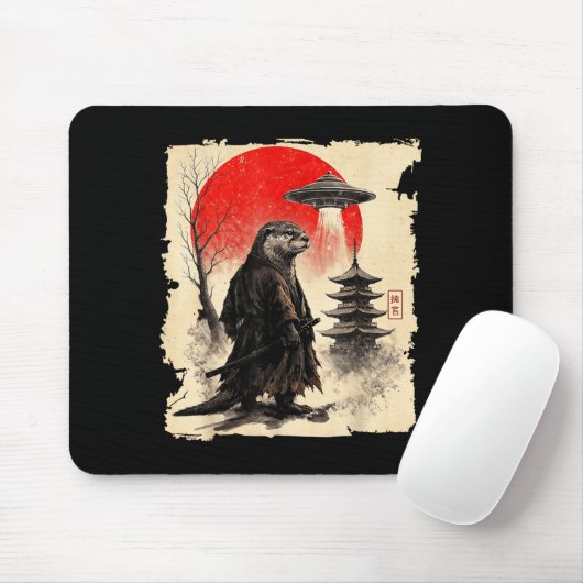 Otter Samurai Retro Ufo Japanese Warrior Art Graph Mousepad (Mit Mouse)