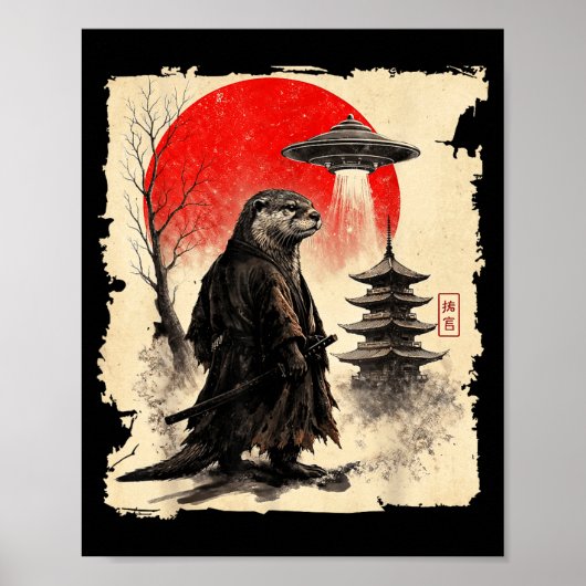 Otter Samurai Retro Ufo Japanese Warrior Art Graph Poster (Vorne)