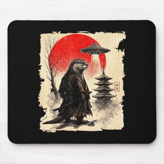 Otter-Samurai Retro-Ufo Japanischer Krieger Kunstg Mousepad (Vorne)