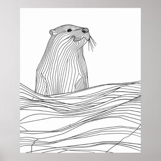 Otter schwarze Linie moderne minimalistische Linie Poster (Vorne)