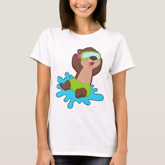 Otter Schwimmen Schwimmbrille Sommer T-Shirt (Vorderseite)
