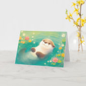 Otter Schwimmende Serenität Karte (Gelbe Blume)