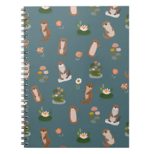 Otter & Seerosen auf Dunkel Teal Notizblock