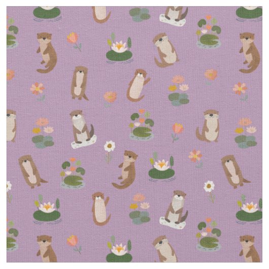 Otter & Seerosen auf Helllila Stoff (Nahaufnahme)
