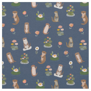 Otter & Seerosen auf Navy Blau Stoff