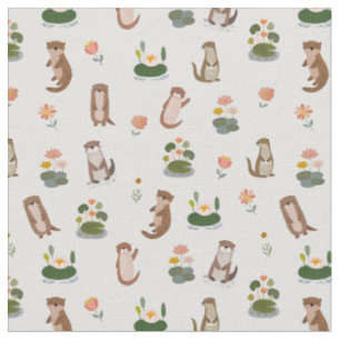 Otter & Seerosen auf Off-White Stoff
