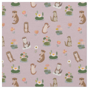 Otter & Seerosen auf pastellgrau-rosa Stoff