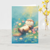 Otter Serene Pond Paradise Karte (Gelbe Blume)