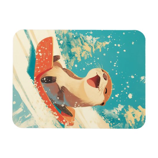Otter Sledding in Snow Magnet (Horizontal)