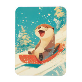 Otter Sledding in Snow Magnet