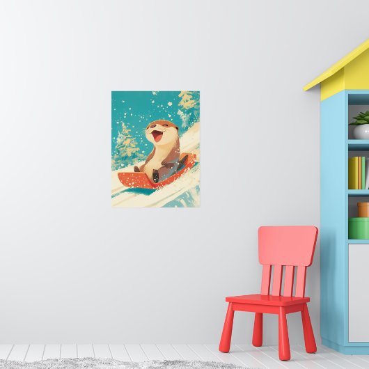 Otter Sledding in Snow Poster (Kinderzimmer 1)