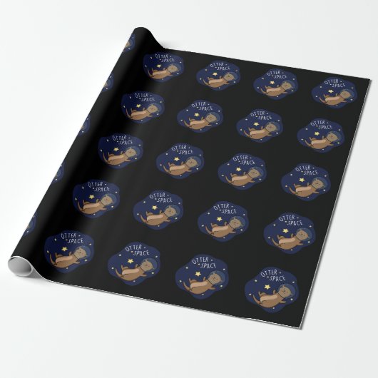 Otter Space Funny Astronaut Otter Puck Dark BG Geschenkpapier (Ungerollt)