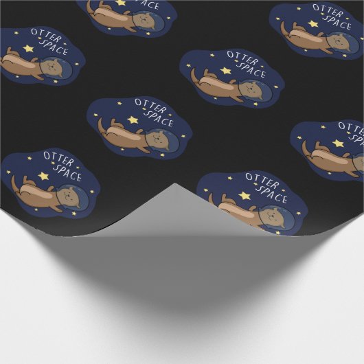 Otter Space Funny Astronaut Otter Puck Dark BG Geschenkpapier (Ecke)