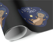 Otter Space Funny Astronaut Otter Puck Dark BG Geschenkpapier (Rolleneckpunkt)