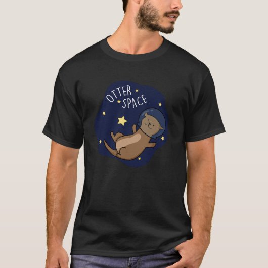 Otter Space Funny Astronaut Otter Puck Dark BG T-Shirt (Vorderseite)