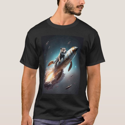 Otter Space Puns Space Otter Riding A Rocket 3 T-Shirt (Vorderseite)
