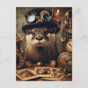 Otter Steampunk Tarot Card Reader Postkarte