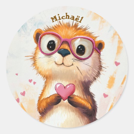 Otter-Sticker Valentinstag Kinder Schule Runder Aufkleber (Vorderseite)