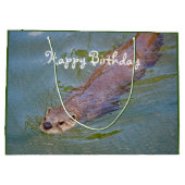 Otter Swimming Wildlife Foto Geburtstag Große Geschenktüte (Rückseite)
