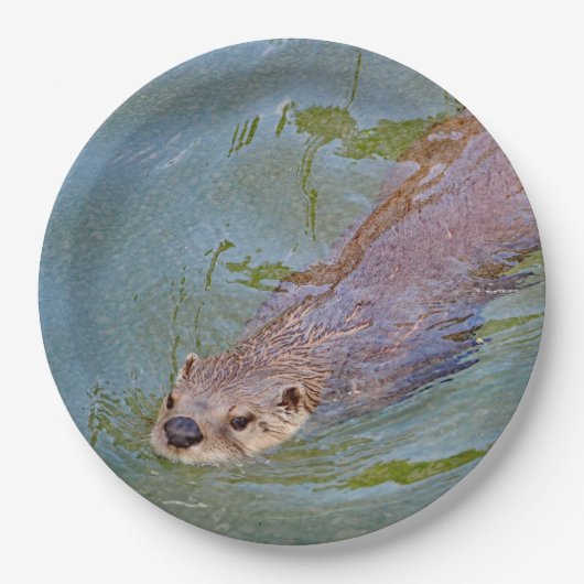 Otter Swimming Wildlife Foto Pappteller (Vorderseite)