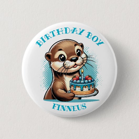 Otter Themed Birthday Boy Personalisiert Button (Vorderseite)