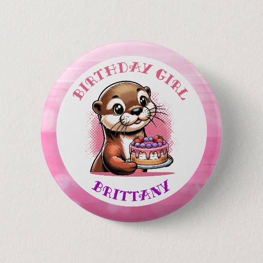 Otter Themed Birthday Girl Button (Vorderseite)