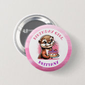 Otter Themed Birthday Girl Button (Vorne & Hinten)