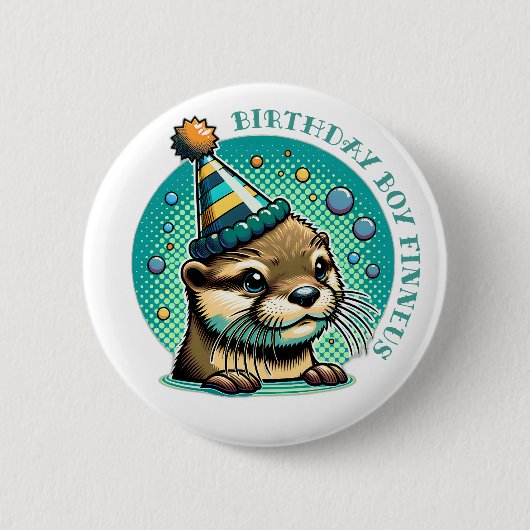 Otter Themed Blue Boys Geburtstag Personalisiert Button (Vorderseite)